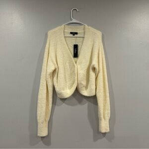 Lulus Totally Toasty Ivory Eyelash Knit Cropped Cardigan Sweater Medium M